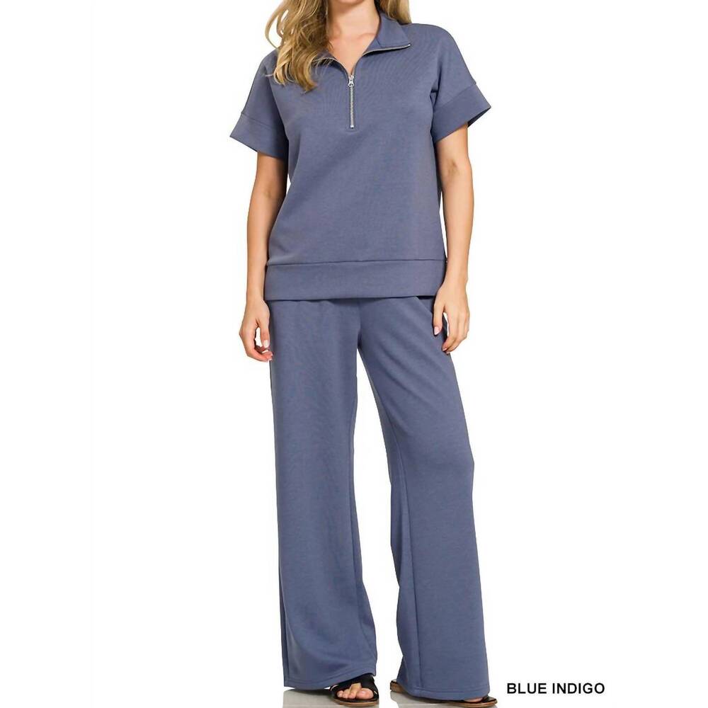 NEW ZENANA scuba wide leg pants in blue indigo